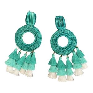 Tropical Dream Tassle Statement Earrings Teal